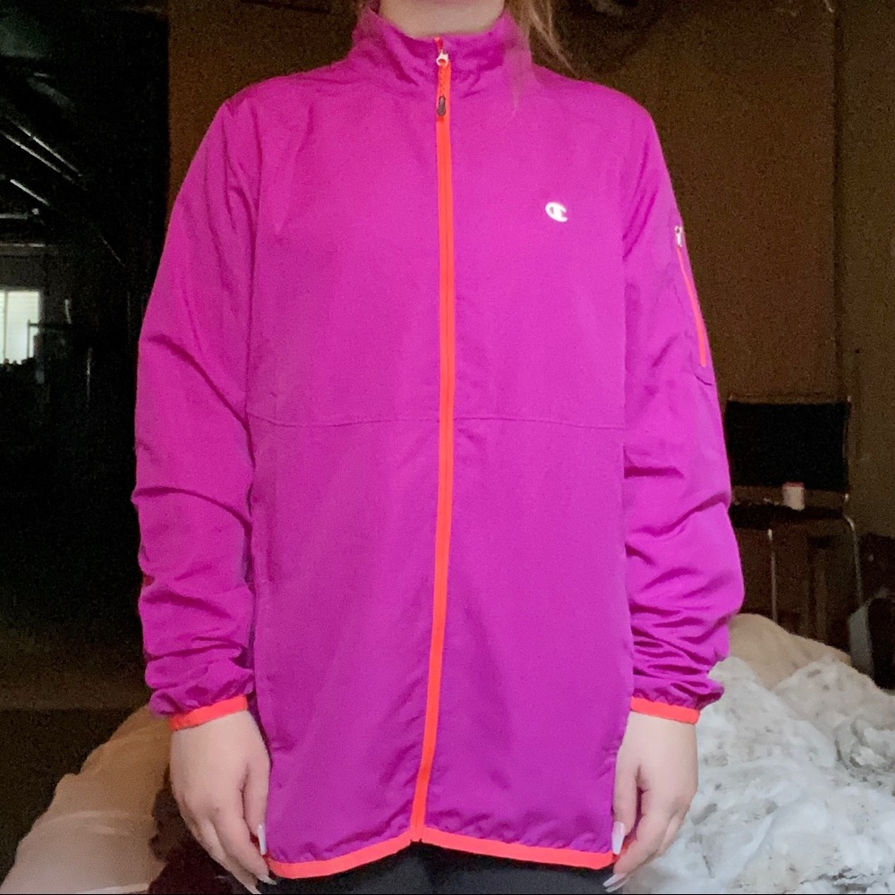 pink zip up windbreaker